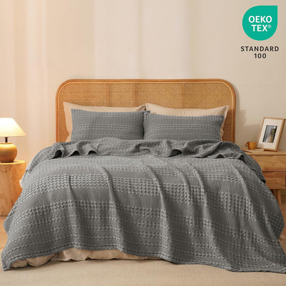 PHF 100% Cotton Waffle Weave Blanket Twin Size, Soft Lightweight Breathable Cozy Summer Blankets for Bed, Luxury Aesthetic Woven Bedding for Home Decor, 66"x90", Dark Grey