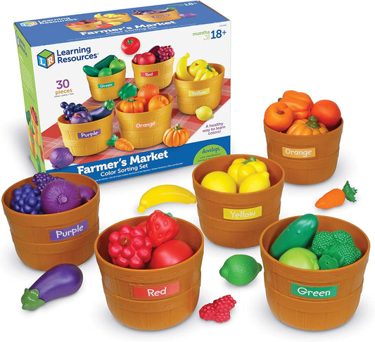 Learning Resources Farmer’s Market Color Sorting Set - 30 Pieces Age 18+ Months Toddler Learning Toys, Sorting Toys for Kids, Play Food,Easter Basket Stuffers