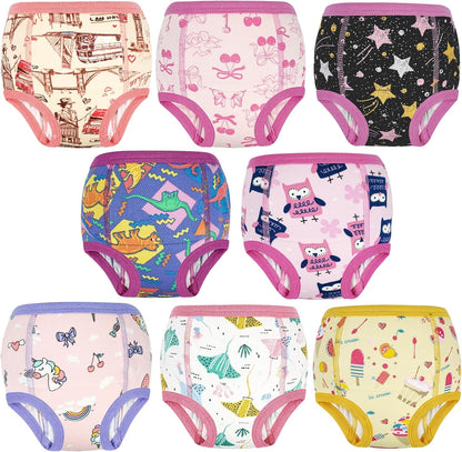 MooMoo Baby Absorbent Potty Training Pants 8 Packs Cotton Training Underwear for Girls 3T