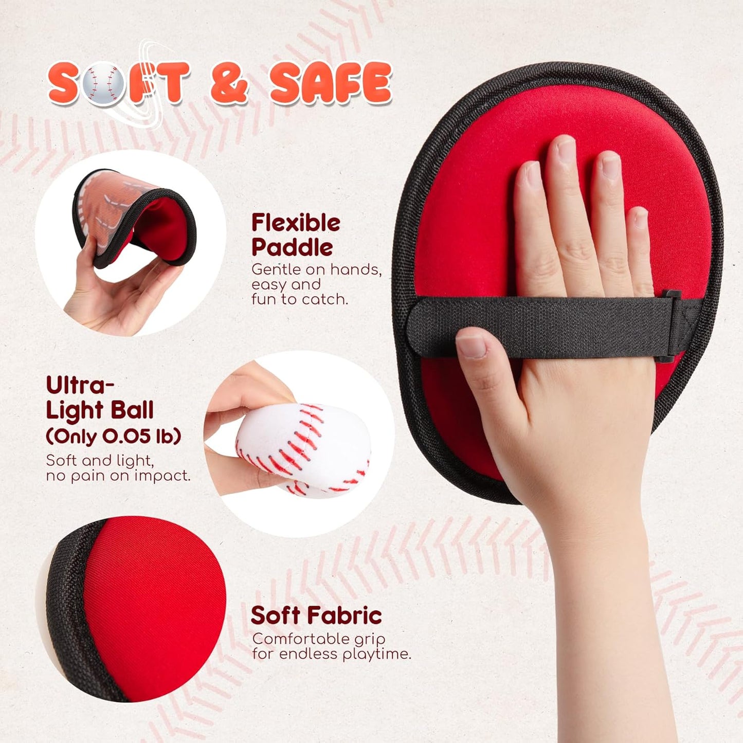 Toss and Catch Ball Set - Ultra Soft & Safe Toddler Baseball Gloves Designed for Pain-Free - Kids Games Toys Indoor Outdoor - Great for Yard Beach Pool - Gift for Boys Girls 2-4 5-7 8-10 Years