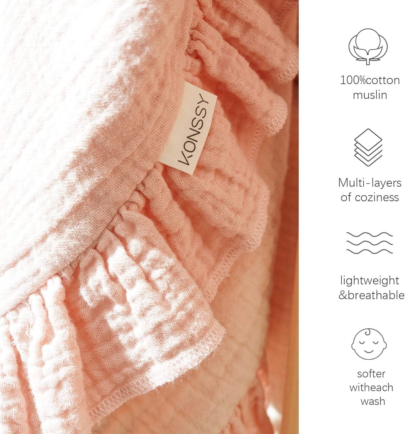 Konssy Flounce Muslin Baby Blankets, Cotton Crib Blanket for Baby Infant Toddler, Super Soft and