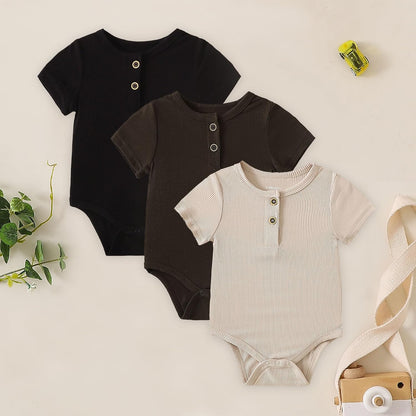 ROMPERINBOX Bamboo Onsies Baby Boy Short Sleeve 3 Pack Baby Bodysuit for Newborn Infant 0-24 Months, Viscose from Bamboo