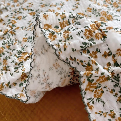 BuLuTu Cotton Muslin Ruffle Edge with Hibiscus Flowers Kids Toddler Pillowcase Soft Travel Pillow Nursery Pillowcase for Boys,Girls,Bedding Decor Machine Washable, Durable Pillowcase,1 Piece,Standard