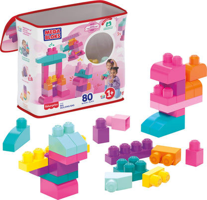 MEGA BLOKS First Builders Toddler Blocks Toys Set, Big Building Bag Collection with 80 Pieces and