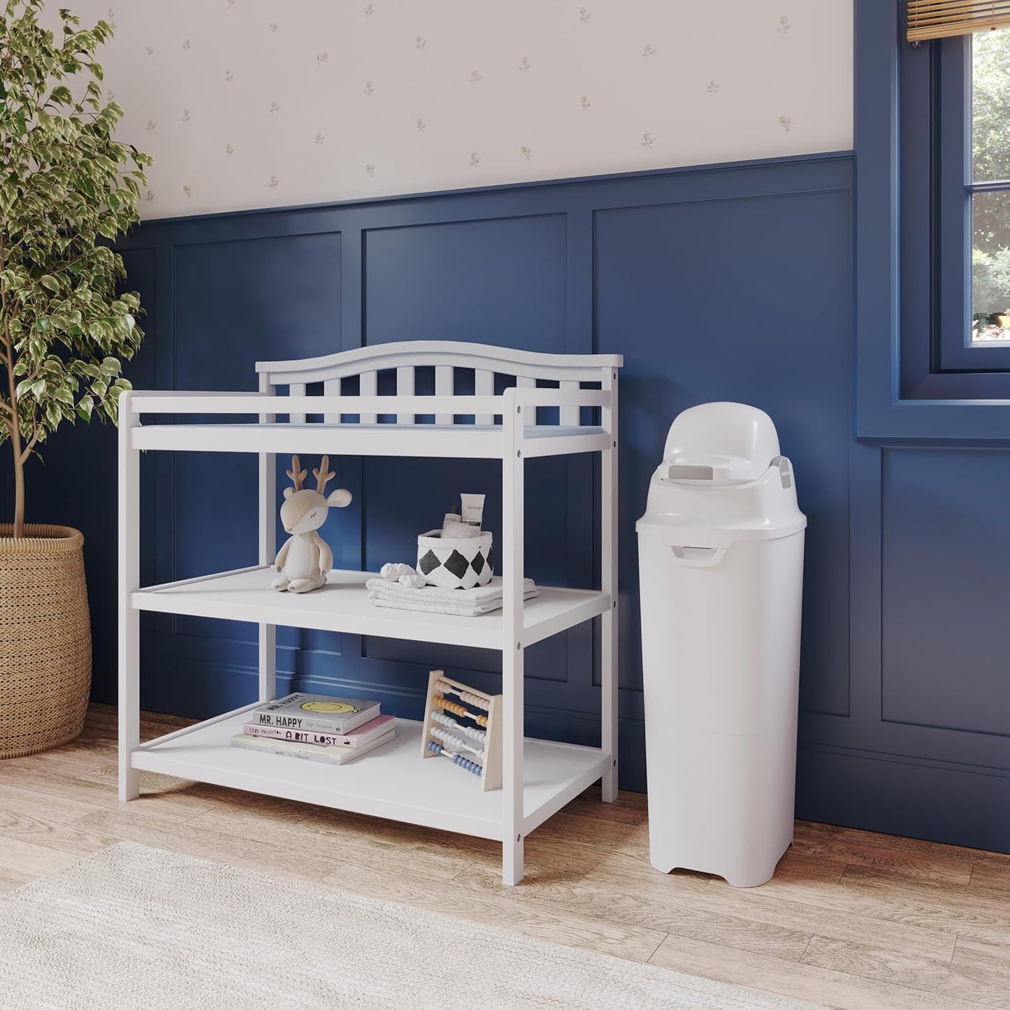 Foundations Tall Diaper Pail with Airtight Lid - Durable & Odorless Diaper Disposal, Large Capacity, Holds up to 60 Newborn Diapers, Refill with Any Bags - White