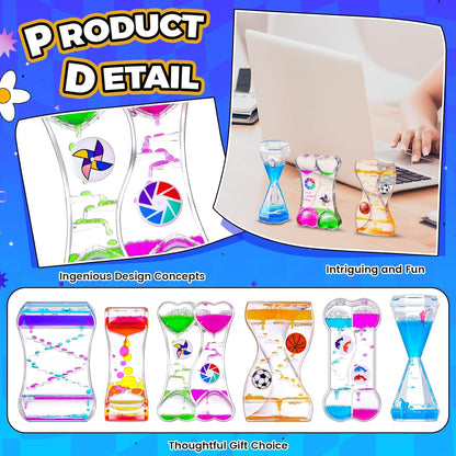 6 Pack Liquid Motion Bubbler Liquid Bubble Sensory Toys Colorful Oil Hourglass Fidget Toy Sensory Bottles Calming Toys Handheld Water Game for Boy Girl Autism ADHD Adults (Lively)