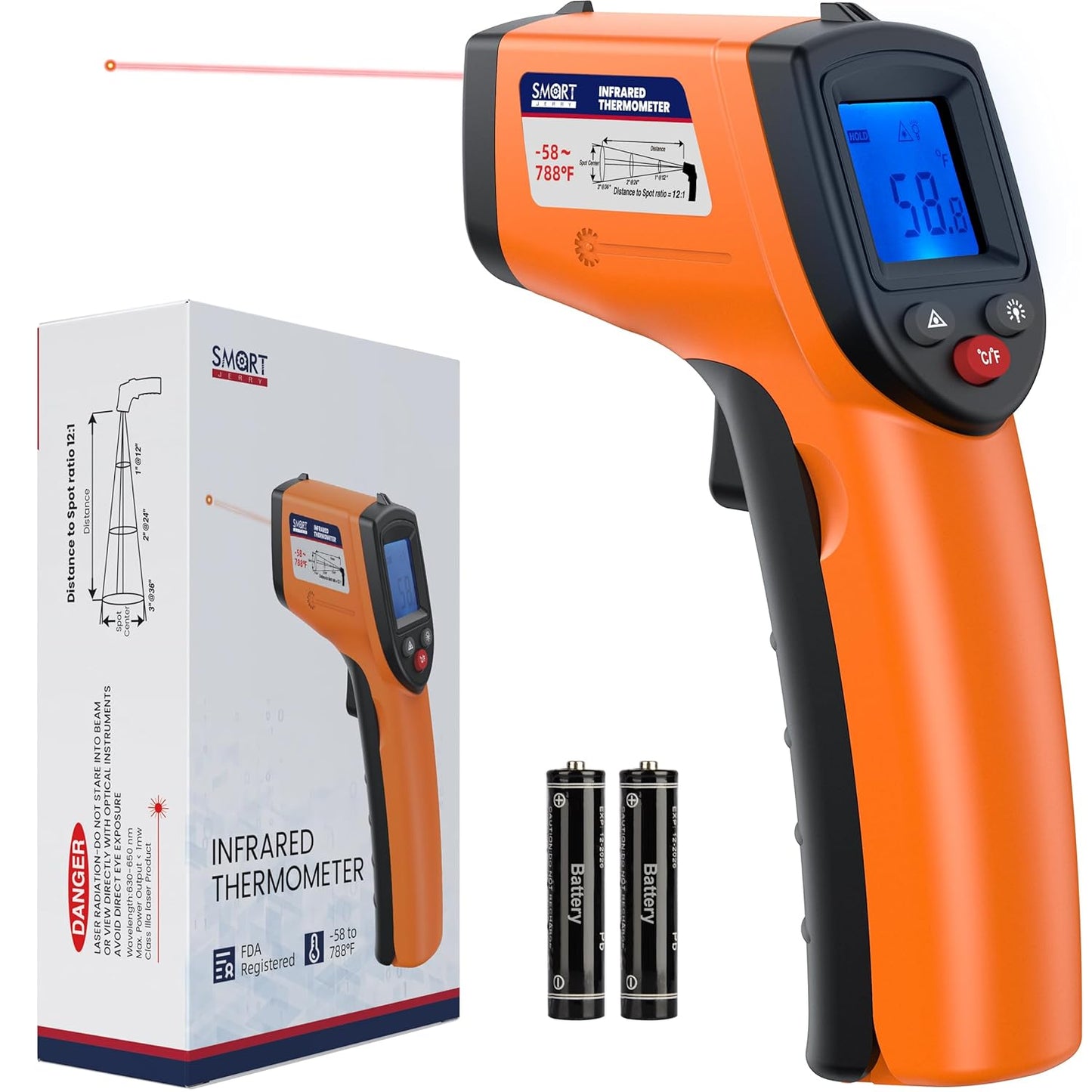 SMART JERRY - Infrared Thermometer Gun | Non-Contact Digital Temperature Gun with -58°F to 788°F
