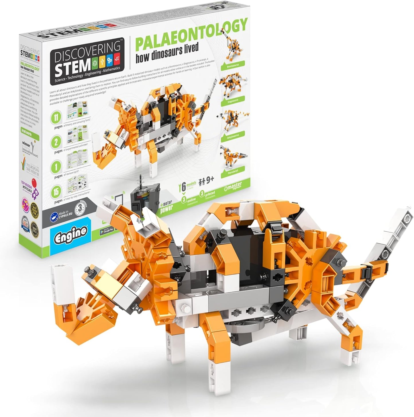 Engino- STEM Toys, Learning About Dinosaurs, Educational Toys for Kids 9+, STEM Projects for Kids, Gifts for Boys & Girls (5 Motorized Models)
