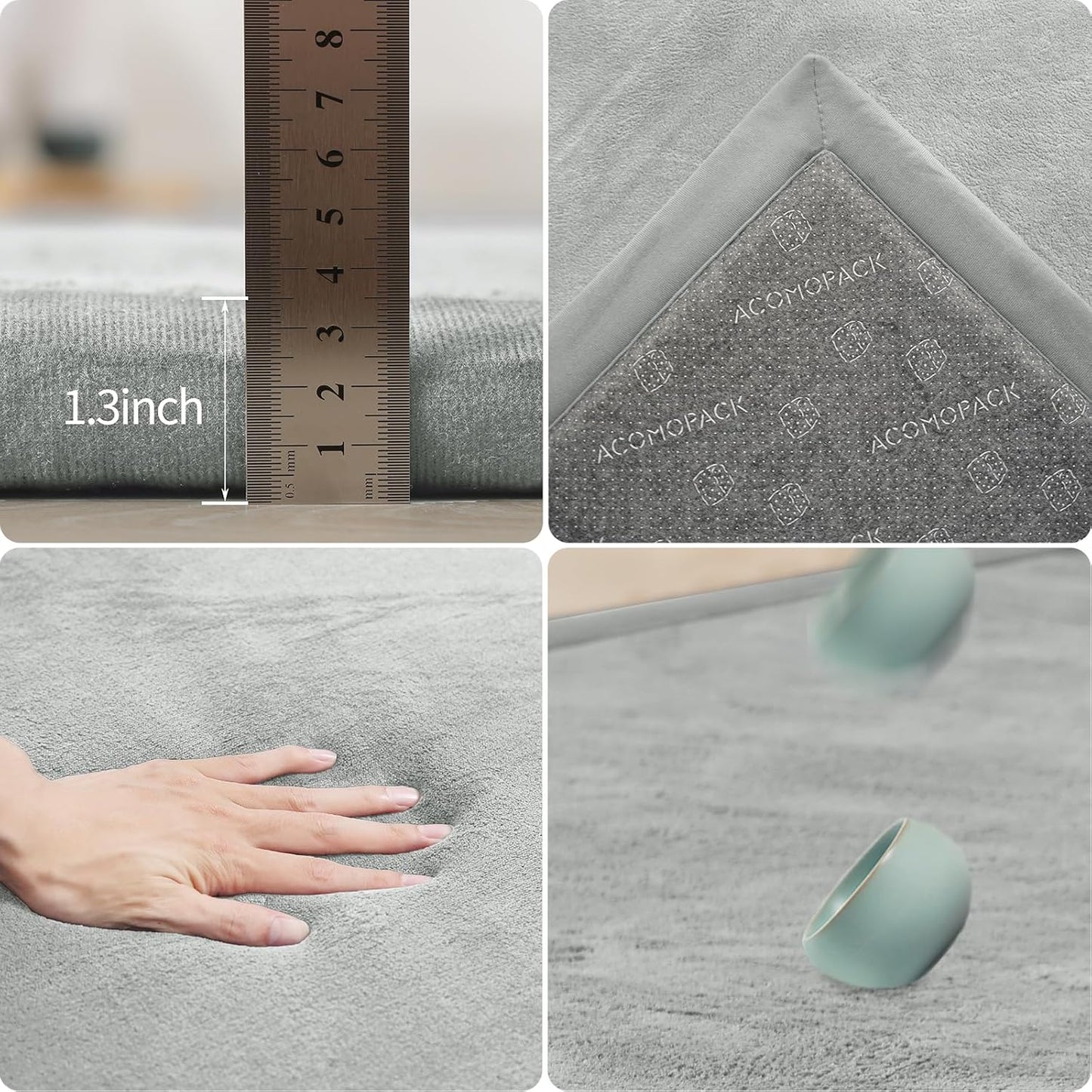 ACOMOPACK Baby Play Mat for Floor 1.3" Thick Memory Foam Play Mat 79"×118" Tummy Time Crawling with Non-Slip Bottom for Living Room,Nursery,Soft Velvet Playpen Mats for Kids,Infants（Light Grey）