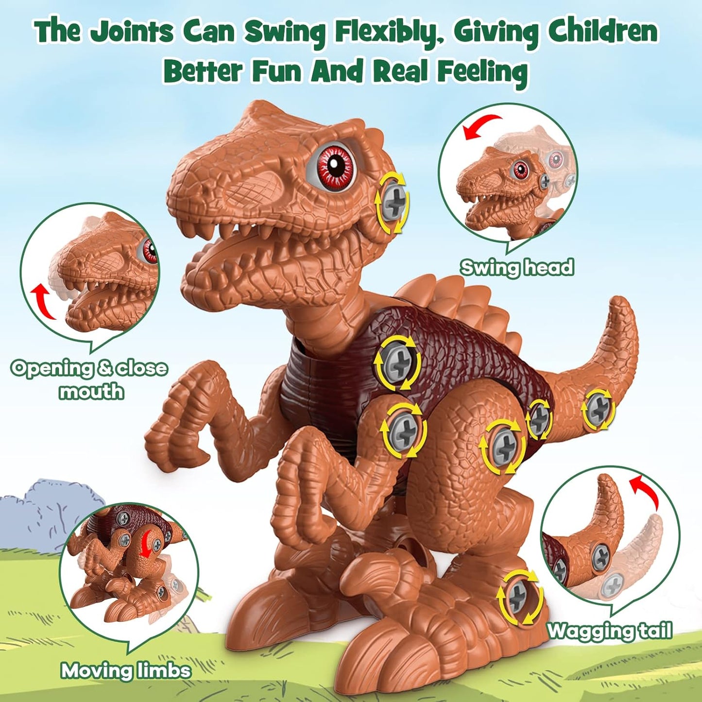 Laradola Dinosaur Toys for 3 4 5 6 7 8 Year Old Boys, Take Apart Dinosaur Toys for Kids 3-5 5-7 STEM Construction Building Kids Toy with Electric Drill, Party Christmas Birthday Gifts Boys Girls