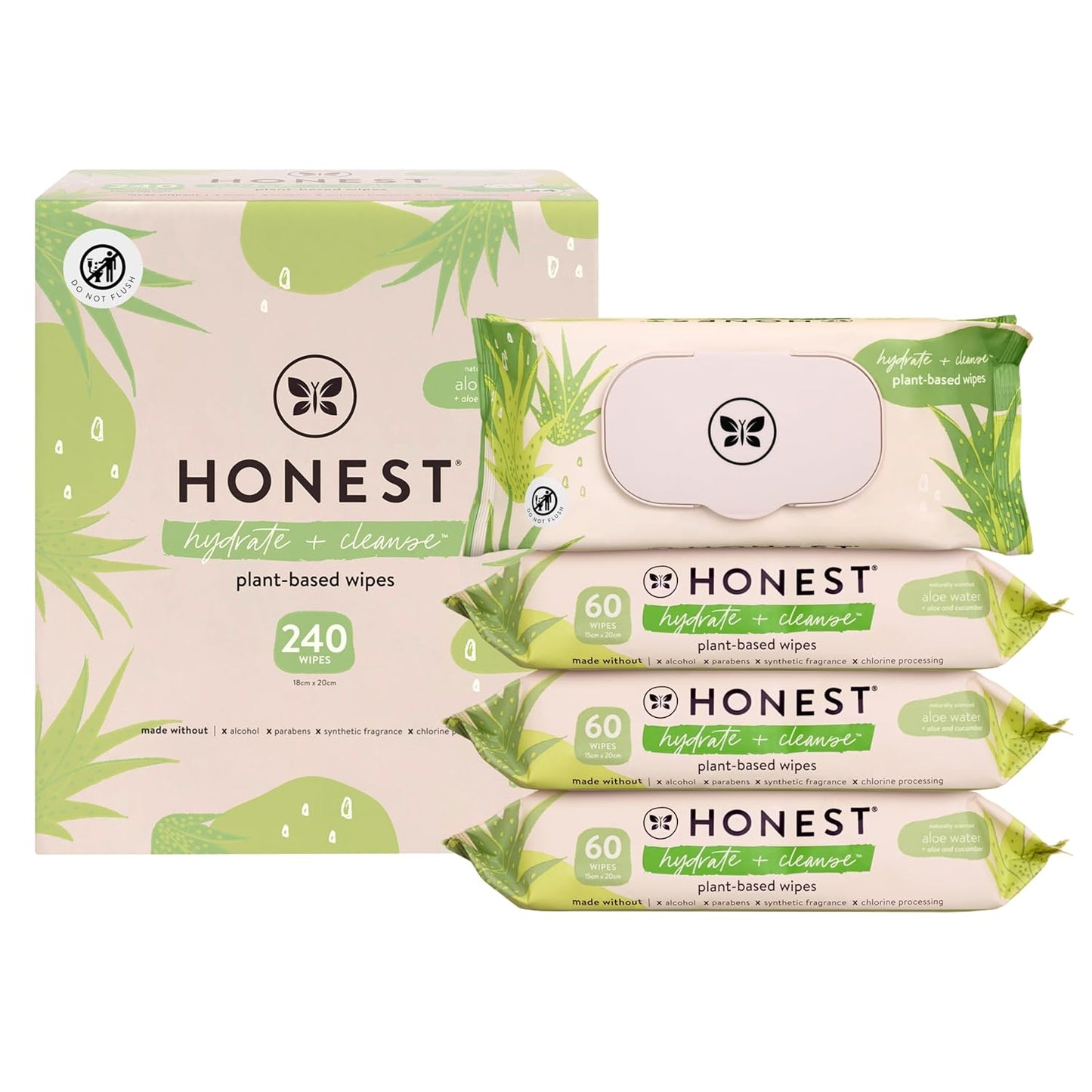 The Honest Company Hydrate + Cleanse Naturally Scented Wipes | Cleansing Multi-Tasking Wipes | 99% Water, Plant Based, Hypoallergenic | Aloe + Cucumber, 240 Count