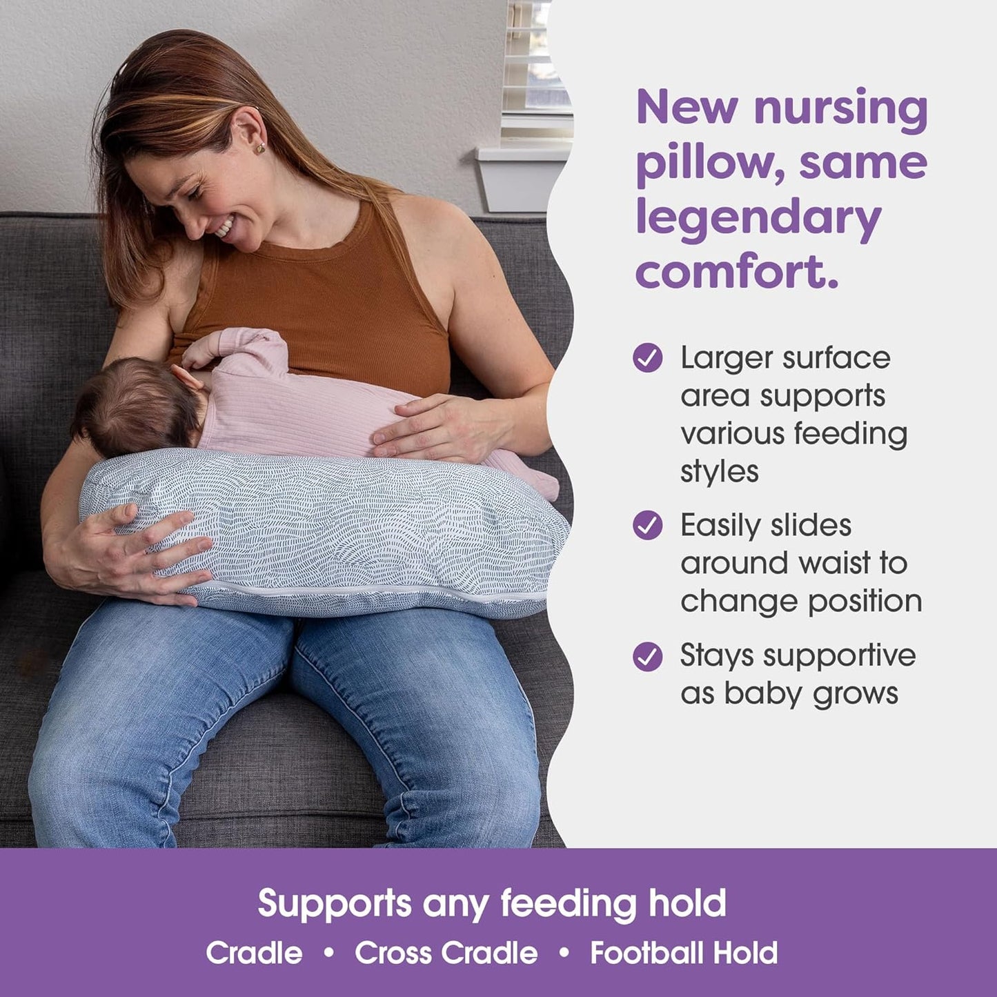 Boppy Nursing Pillow - Ergonomic Bottle & Breastfeeding Pillow with High, Firm, Large Area