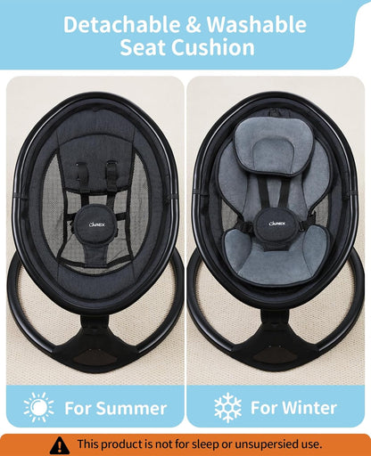 LAREX Baby Swing to Toddler Electric Infant Swing Portable for Newborn Boy Girl, 5 Sway Speeds with Remote Control, 12 Preset Melodies and Bluetooth, 0-6 Months Max 20 Lbs (2024 Model-Black)