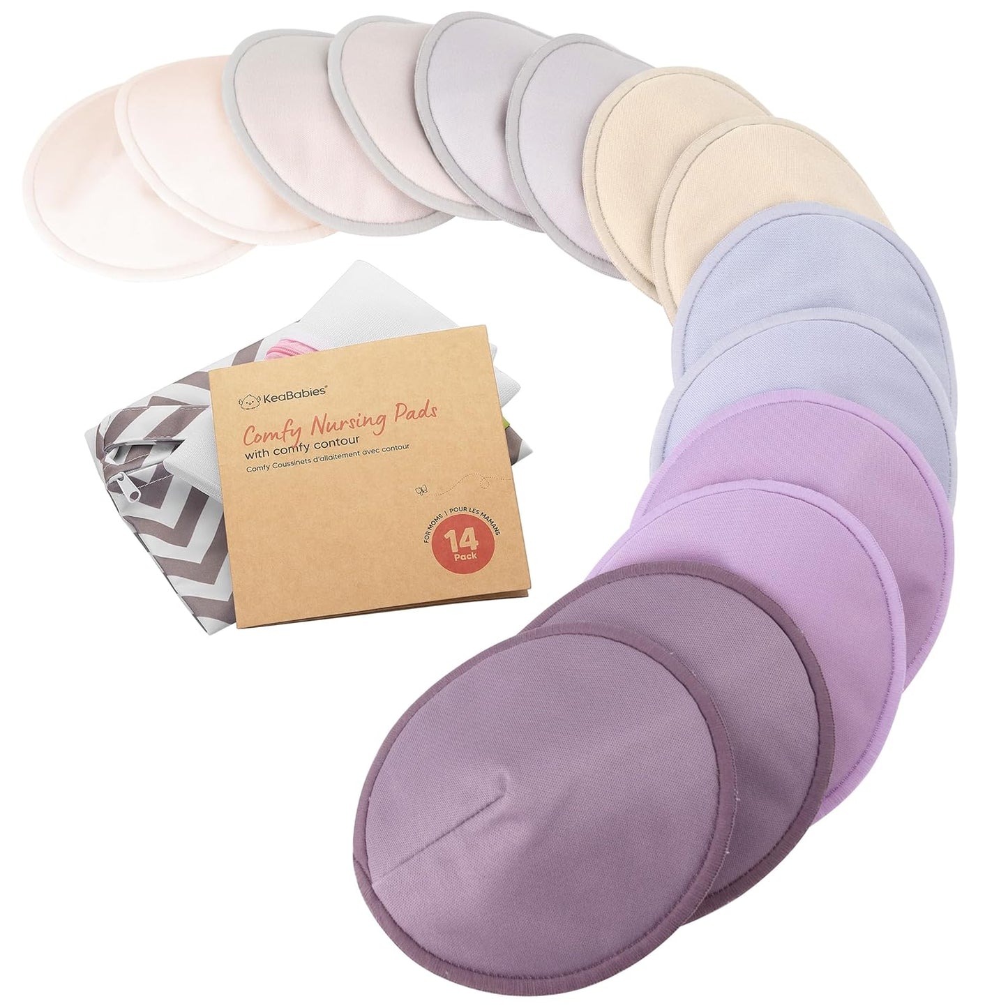 Organic Nursing Pads - 14 Washable Viscose Derived from Bamboo Breastfeeding Pads, Wash Bag