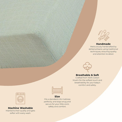 Crane Baby Fitted Sheet, Soft Cotton Fitted Sheet for Cribs and Nurseries, Evergreen, 28”w x 52”h x