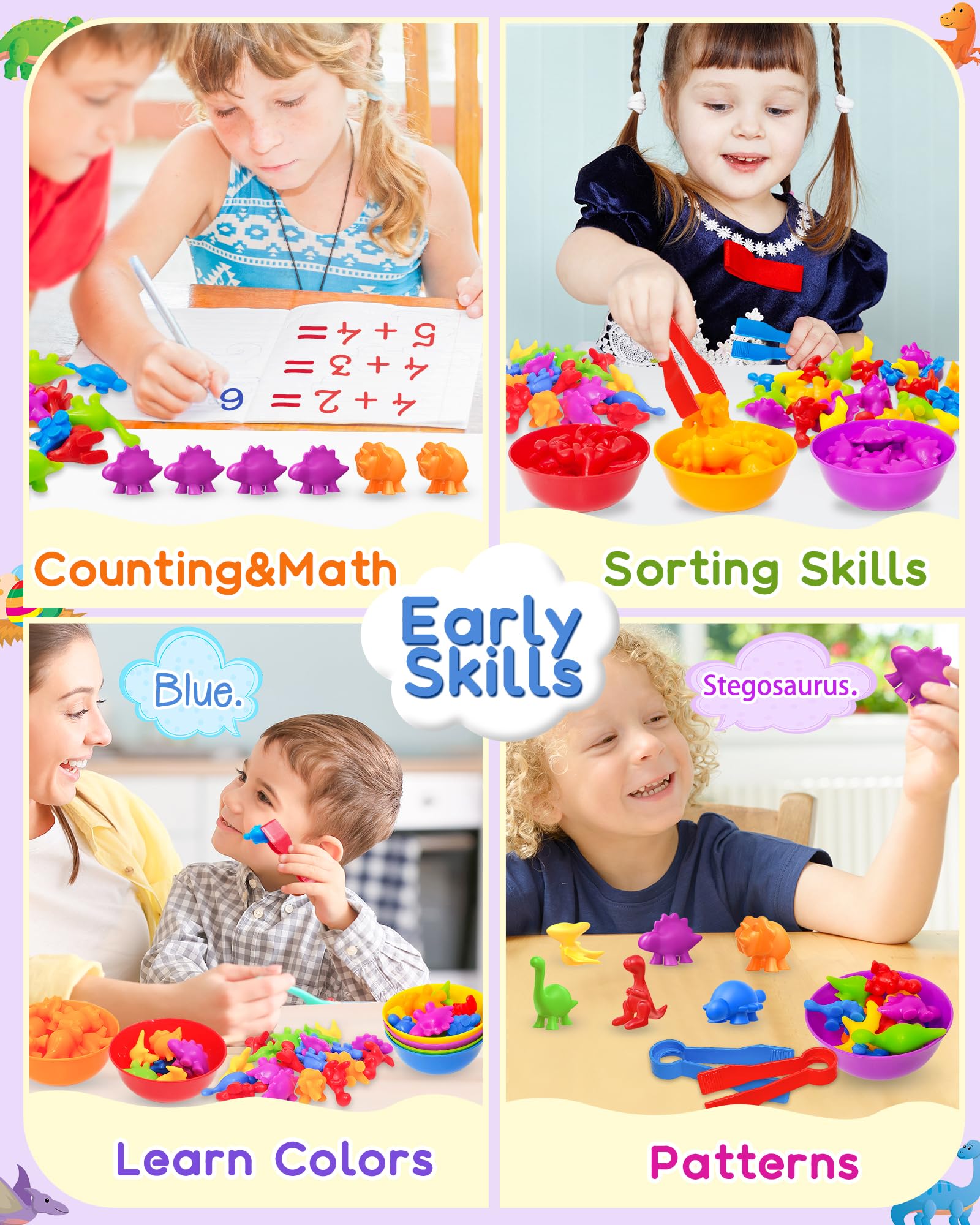 48 Pcs Counting Dinosaurs Toys for Kids 3-5, 4-8, Montessori Learning Toys