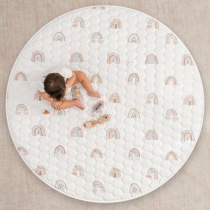 Comfy Cubs Round Kids Play Mat - Large 60 inches Soft Quilted Baby Floor Mat with Non-Slip Bottom - Plush Design for Toddlers' Playtime and Relaxation - Comfortable and Durable - Rainbow