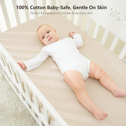 Bearmoss Muslin Crib Sheets 100% Cotton Baby Crib Sheets Fitted for Standard Crib Mattress &