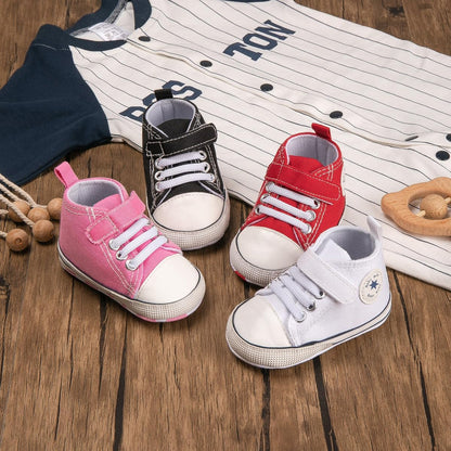 Unisex Baby Girls Boys Canvas High-top Shoes, Newborn Infant Anti-Slip Soft Sole Frist Walking Breathable Sneakers