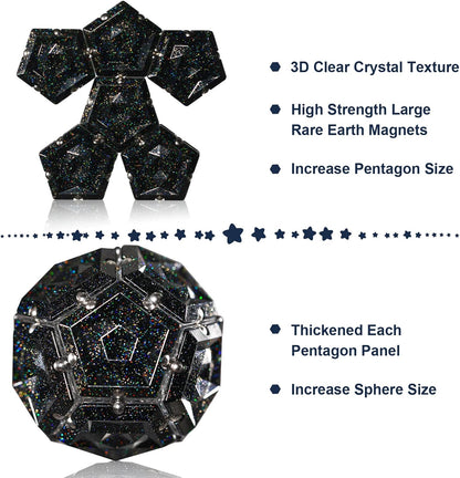 Magnetic Fidget Sphere Magnets Balls - Crystal Black Holographic Glitter - Magnet Fidgets Toy - 12 Piece Set - Creativity Beyond Imagination, Inspirational, Recreational, Desk Toys for Adults