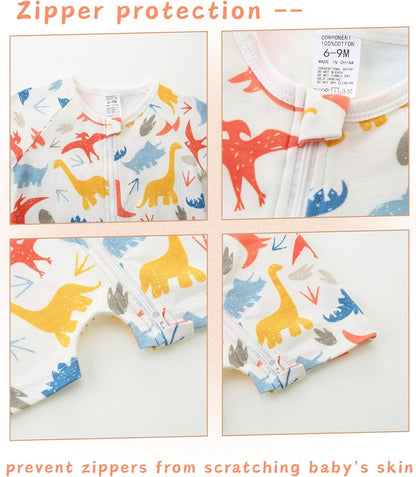 Unisex Summer Trendy 2-Pack Rompers Short Sleeve Zipped Bodysuit Infant Cotton Outfits