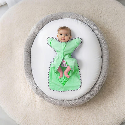 Transition Swaddle, 2 Pack 100% Cotton Baby Sleep Sack, 2-Way Zipper Infant Arm Up Swaddle for Newborn Baby Boys Girls (Green + Grey, S(0-3 Months))