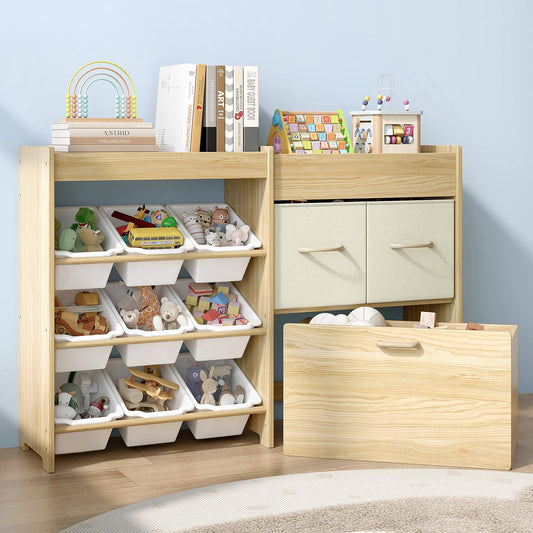 EXPERLAM Toy Storage Organizer for Kids, 9-Bin Toy Organizer with 2-Drawers, Movable Toy Chest and