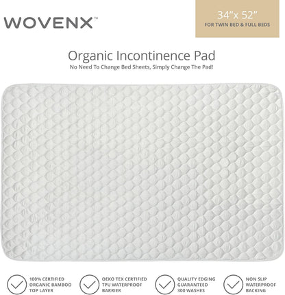 Organic Incontinence Pads for Kids & Toddlers - 5 Layer Waterproof Protectors for Overnight Bed