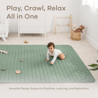 Comfy Cubs Rectangle Kids Play Mat - Large 60 x 96 inches Soft Quilted Baby Floor Mat with Non-Slip Bottom - Plush Design for Toddlers' Playtime and Relaxation - Comfortable and Durable - Fern