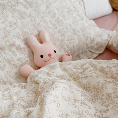BuLuTu Muslin Cotton Pillowcase King Pillow Cover for Kids Adults Cute Rabbits Flower Pattern Pillowcases with Envelope Closure, 20x36 inch, 1 Piece, Forest, Machine Washable