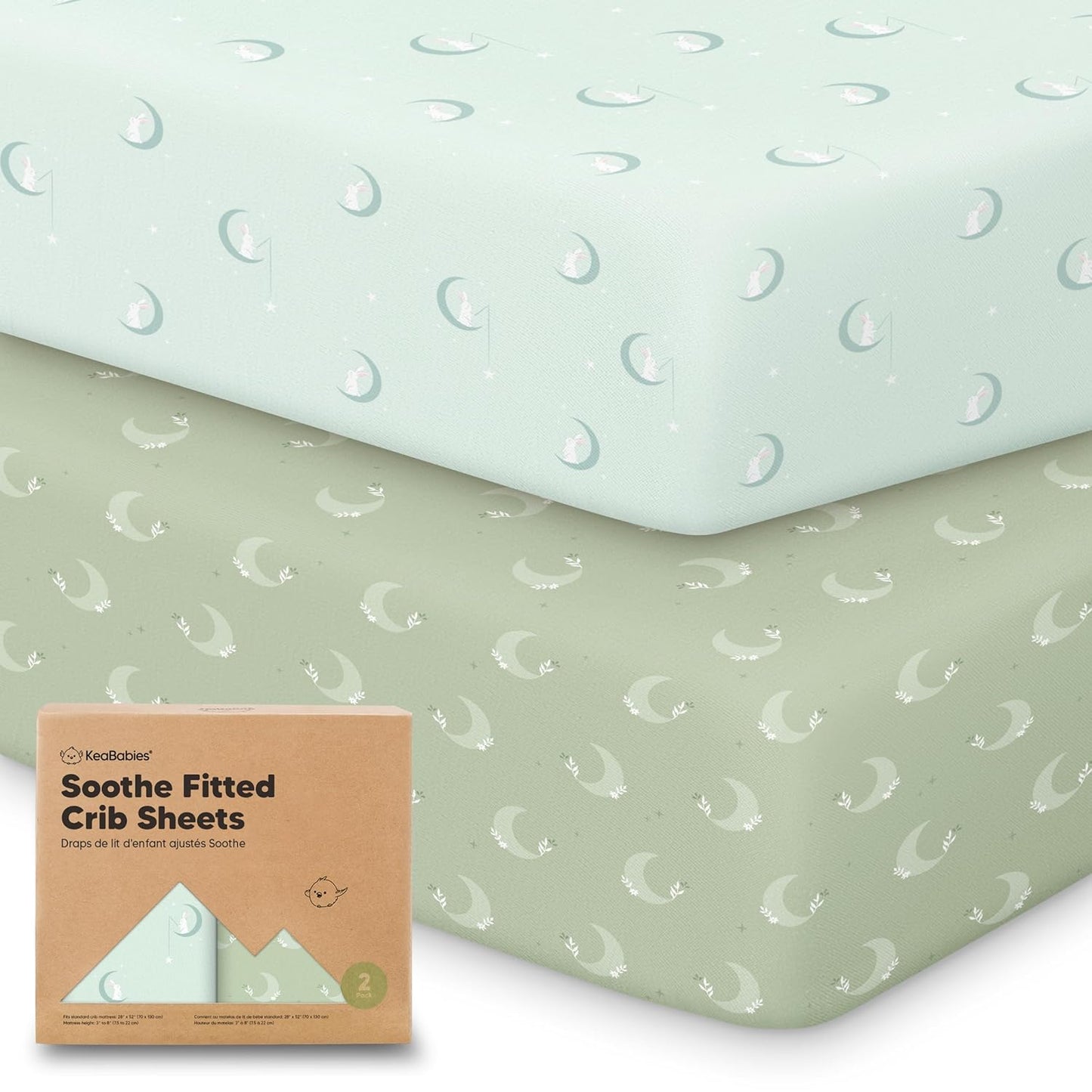 KeaBabies 2-Pack Organic Crib Sheets for Boys, Girls - 52x28 Fitted Crib Mattress Sheet Neutral