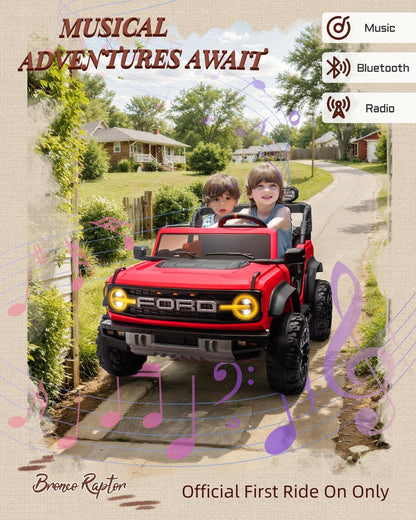 Ford Bronco 24V Ride on Toys for Boys & Girls, 2 Seater Kids Electric Car with Remote Control, Kids Ride on Truck with 4 Wheels Suspension, Led Lights, Safety Belt (24V, Red)