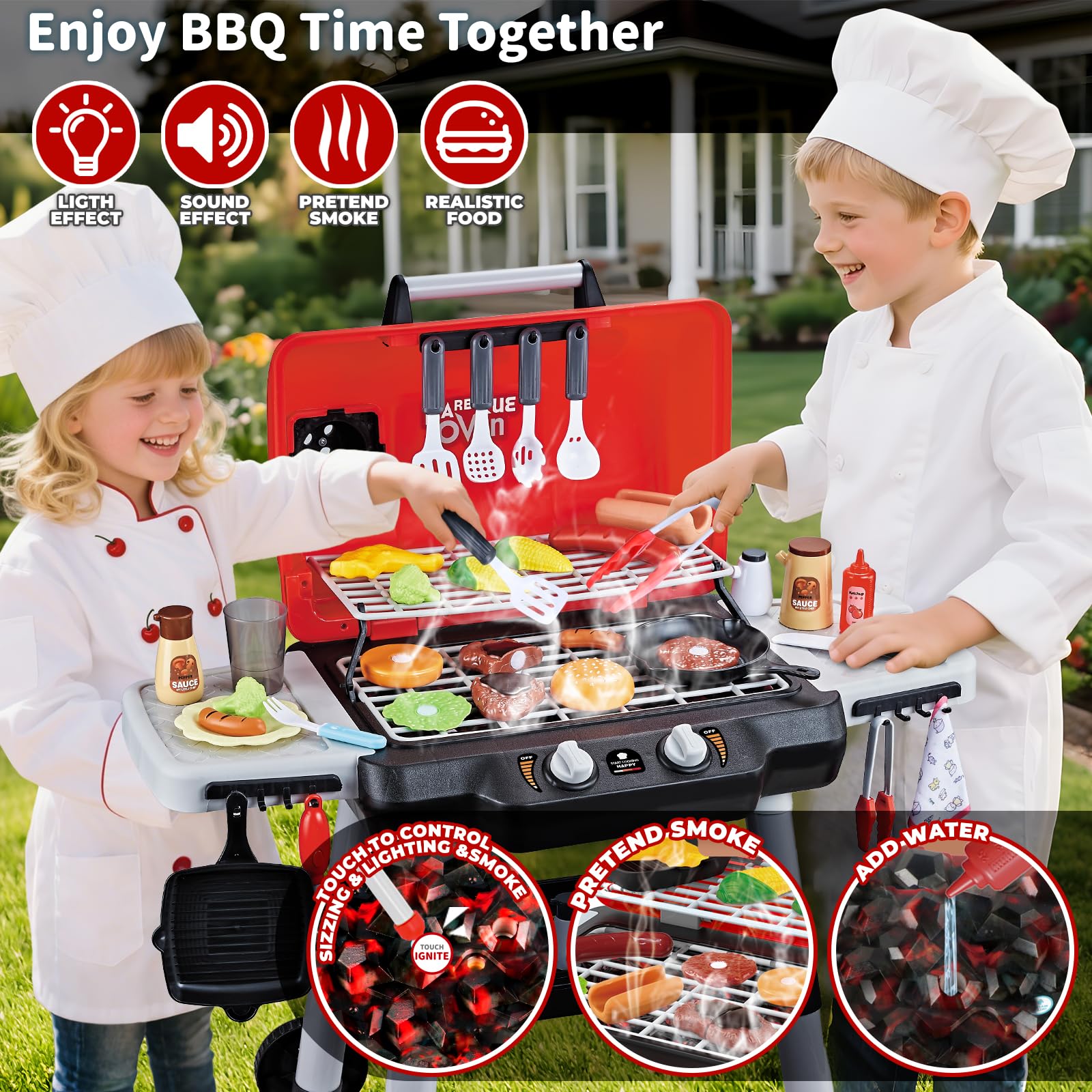 Shemira Kids Play Kitchen Toys, Kids BBQ Grill Playset, Play Grill Toys