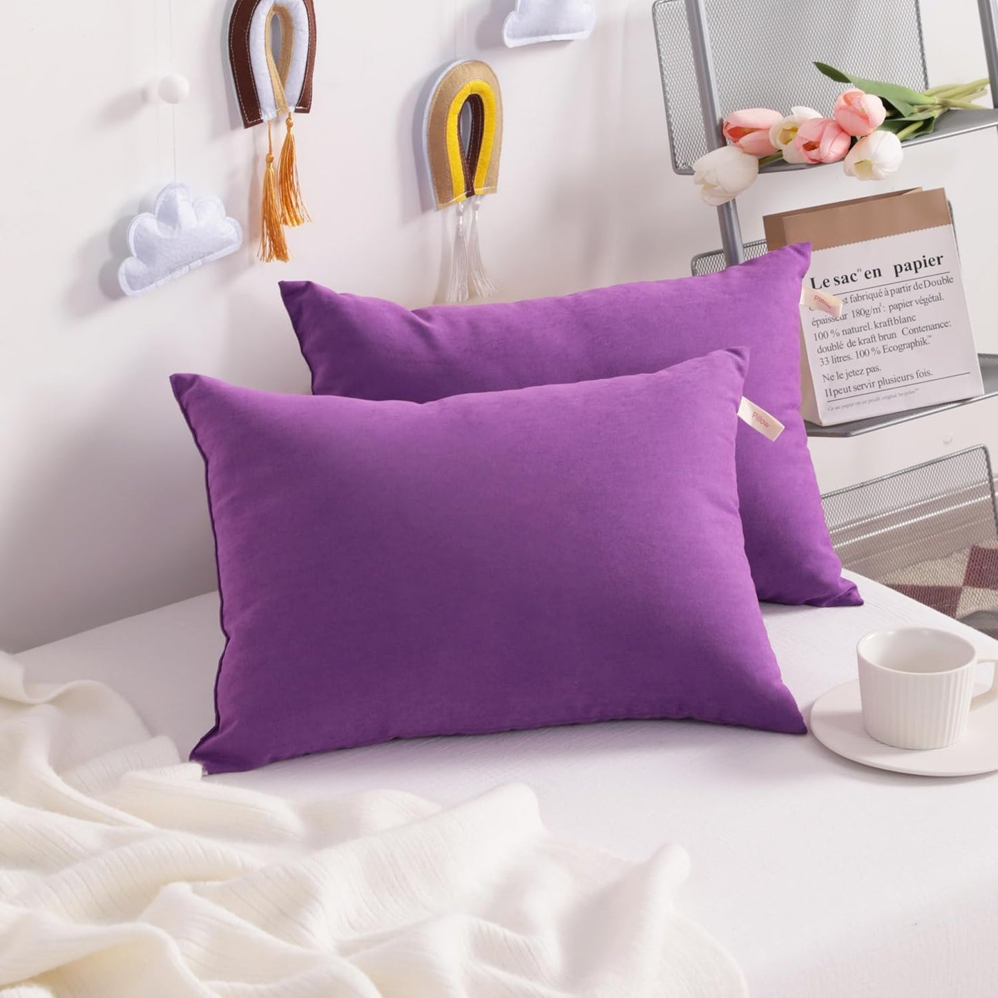 NTBAY Toddler Pillows, Down Alternative 13"x18" Pillows, Machine Washable - Soft and Breathable Travel Small Pillows for Sleeping, Ideal for Daycare, Crib, Cot, Purple