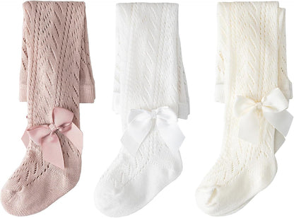 CHUNG Baby Girls Cotton Tights Thin Hollowed Summer with Bowknot Mesh Lace Fashion Toddler Footed Legging Pantyhose