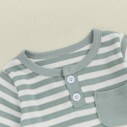 fhutpw Baby Boy Clothes 3 6 12 18 Months Ribbed Knitted Long Sleeve Romper and Pants Sets Newborn Fall Splicing Color Outfits