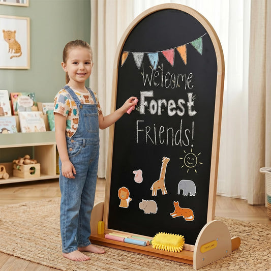 Tiny Land Kids Art Easel, Double-Sided Magnetic Chalkboard & Whiteboard