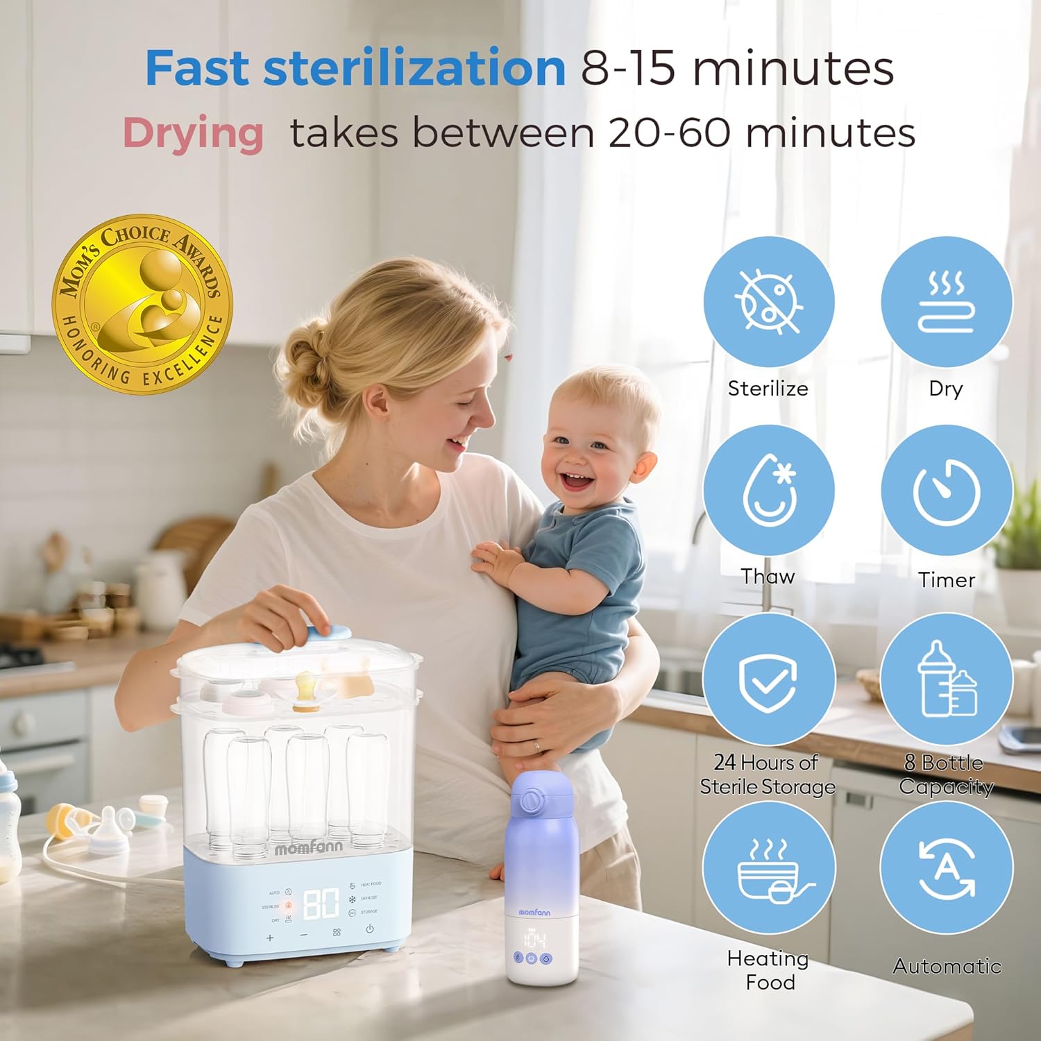Bottle Sterilizer and Dryer, All-in-One Electric Steam Sterilizer Bottle Sanitizer for Baby
