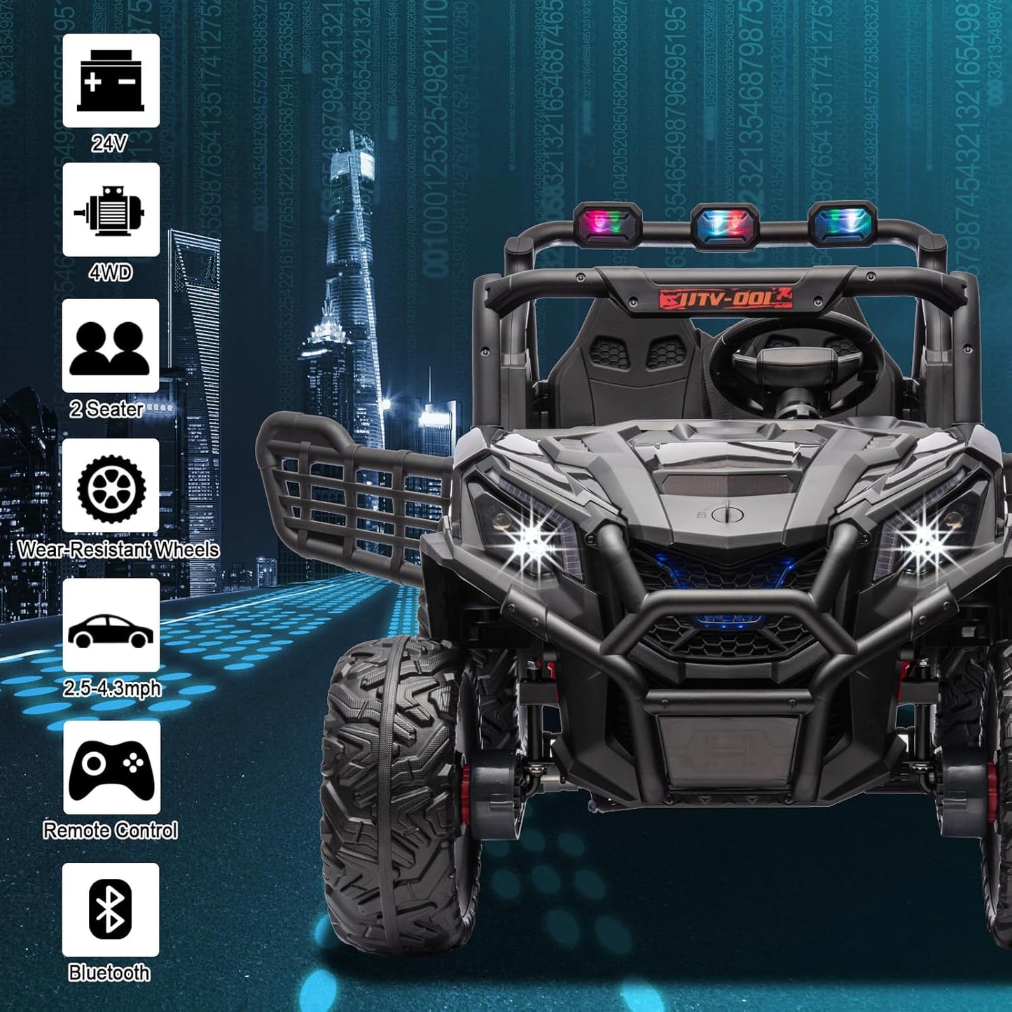 2 Seater 24V Kid Toy Car with Remote Control 4WD Electric Vehicles Battery Powered Toy Car,Ride on Car for 3+ Years Kids Ride On Toy(Black)