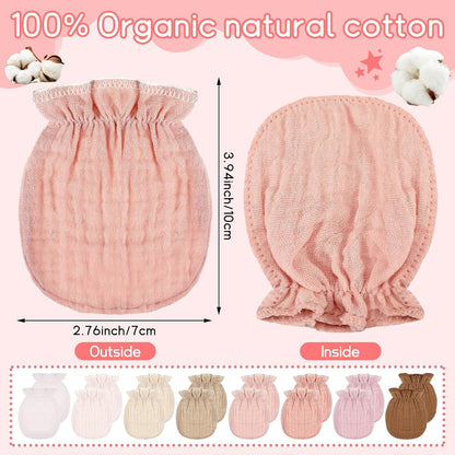 8 Pairs Newborn Baby Muslin Mittens 0-6 Months No Scratch Elastic Wrist Soft Breathable Gloves Bulk Cotton for Infant