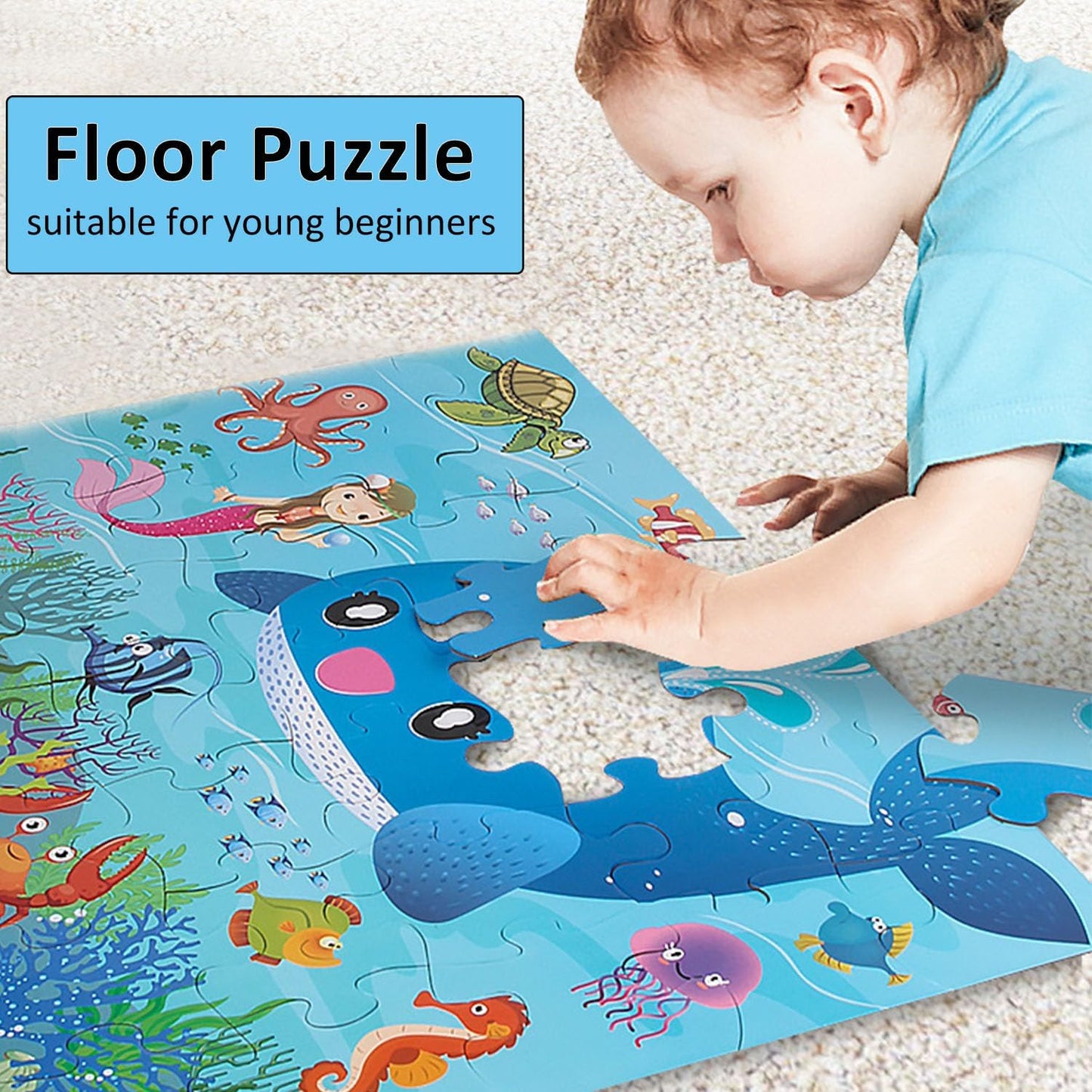 Jumbo Floor Puzzle for Kids, Large Jigsaw Puzzles 35 Piece for Kids Ages 3-5,Preschool Learning & Education Toys, Gifts for 4-8 Year Old Boys and Girls (Marine Animals)