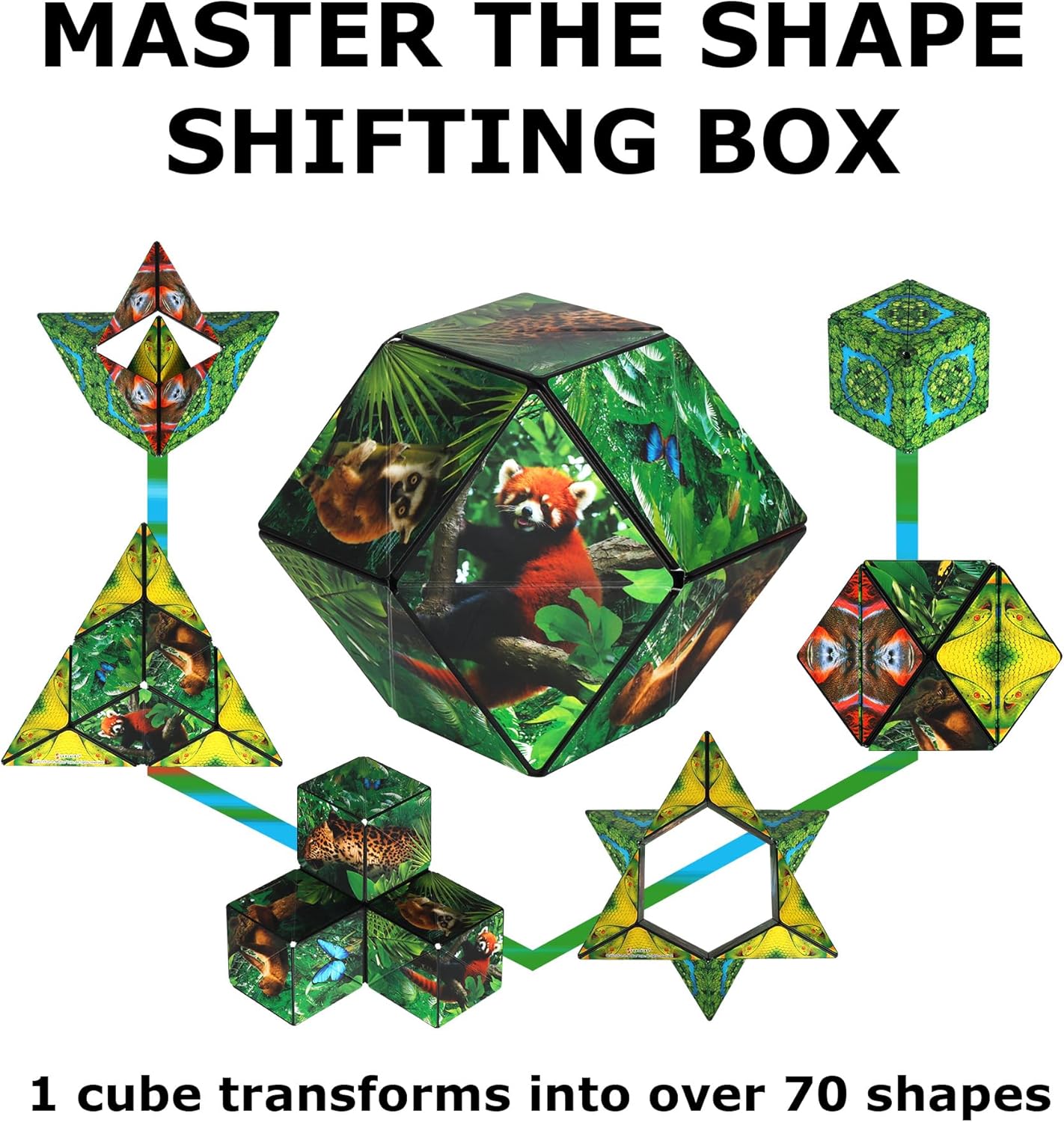 SHASHIBO Shape Shifting Box - Award-Winning, Patented Fidget Cube w/ 36 Rare Earth Magnets - Transforms Into Over 70 Shapes, Download Fun in Motion Toys Mobile App (Wild Series - Jungle)