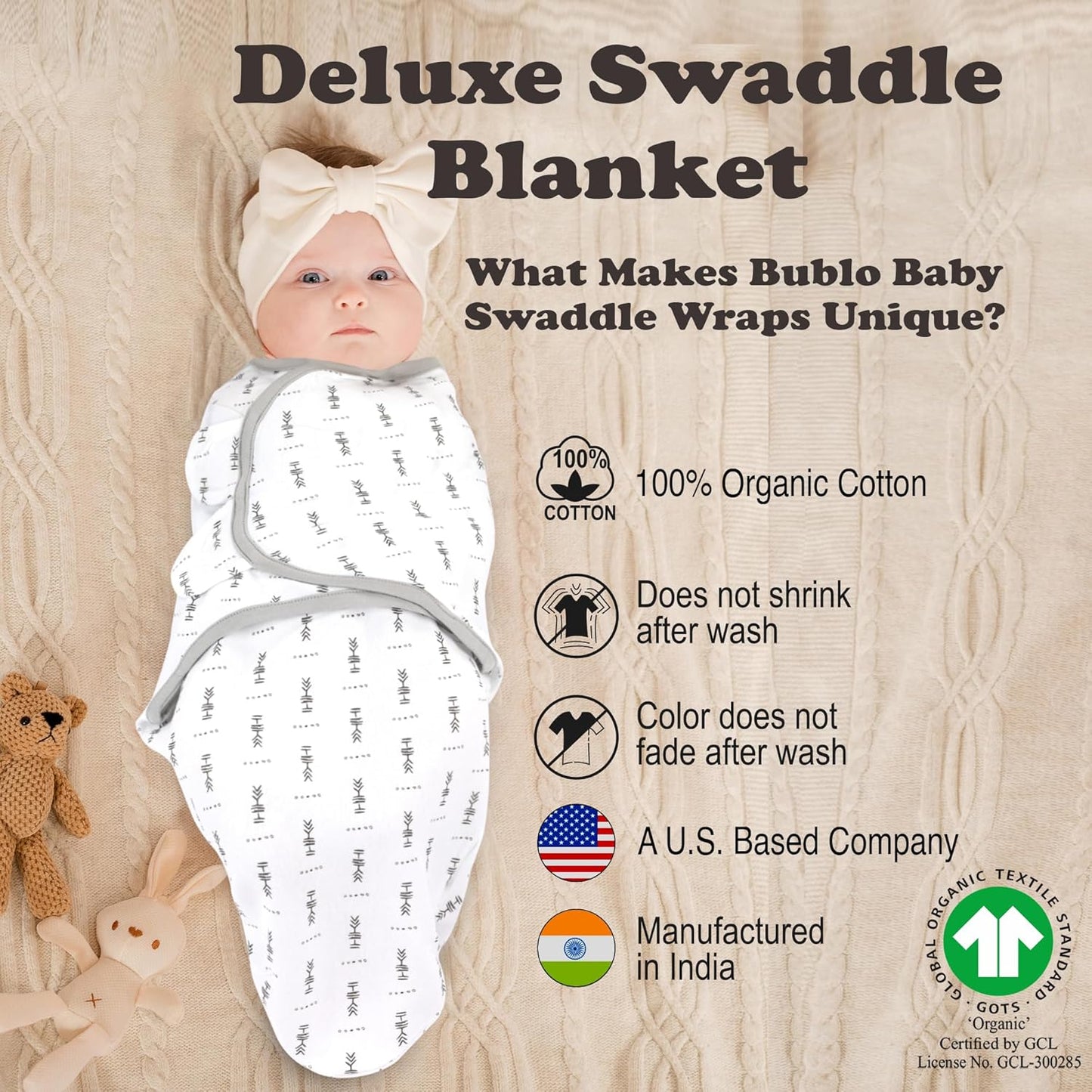 Baby Swaddle Blanket 3-Pack – Organic Cotton Adjustable Swaddle Wrap for Newborns 0-3 Months