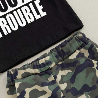 wdehow Toddler Kids Baby Boy Summer Clothes Sets 1T 2T 3T 4T 5T Letter Print Short Sleeve Tops Camouflage Shorts Outfits