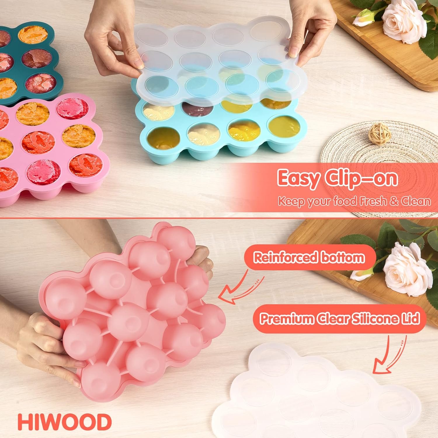 Baby Food Storage Container - 12 x 1.5oz Silicone Baby Food Freezer Tray with Silicone Lid, Perfect