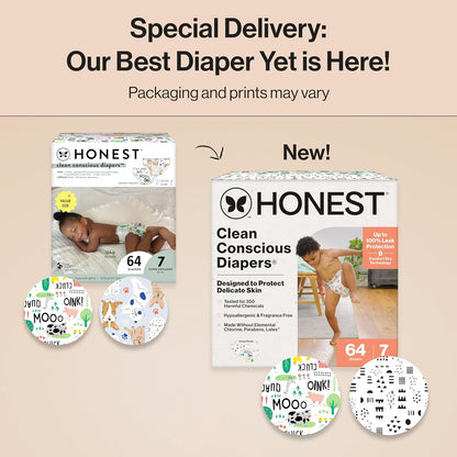 The Honest Company Clean Conscious Diapers for Delicate Skin | Up to 100% Leakproof |