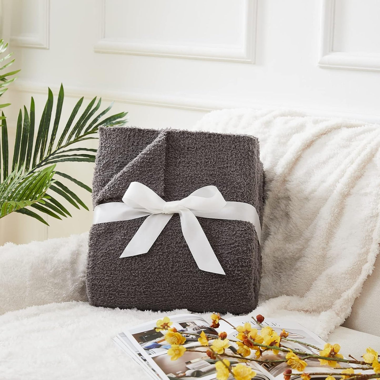 CYMULA Super Soft Knit Throw Blanket Twin Size Dark Grey-Lightweight Plush Fuzzy Fluffy Warm Cozy