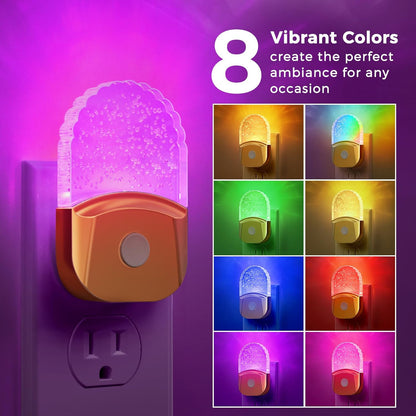 Night Lights Plug into Wall, 2 Pack, Night Light Color Changing, LED Acrylic 8 Colors RGB, Gold Cover Nightlight for Kids,Bathroom, Dusk to Dawn Sensor, Warm White 3000K for Bedroom, Hallway