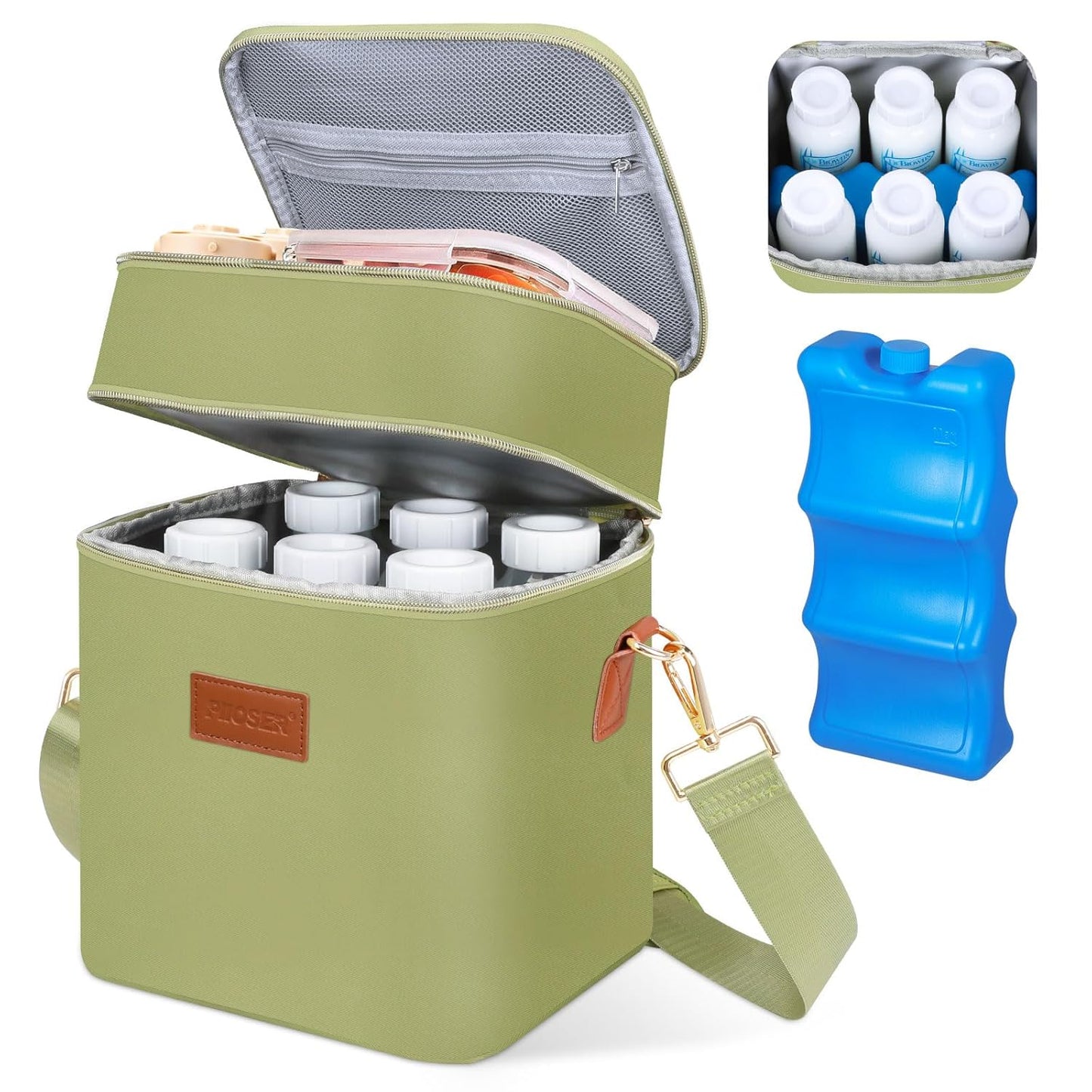 PIIOSER Breastmilk Cooler Bag with Ice Pack Fits 6 Baby Bottles Up to 9 Ounce, Insulated Baby