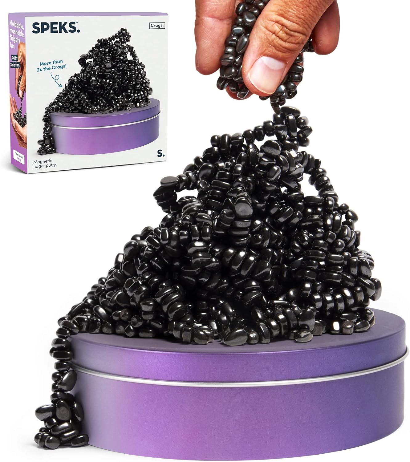 Speks Crags Ferrite Putty | Over 1,000 Smooth Ferrite Stones in a Metal Tin | Fun Quiet Fidget Toys for Adults and ADHD Desk Toys for Office | Vitality, Large